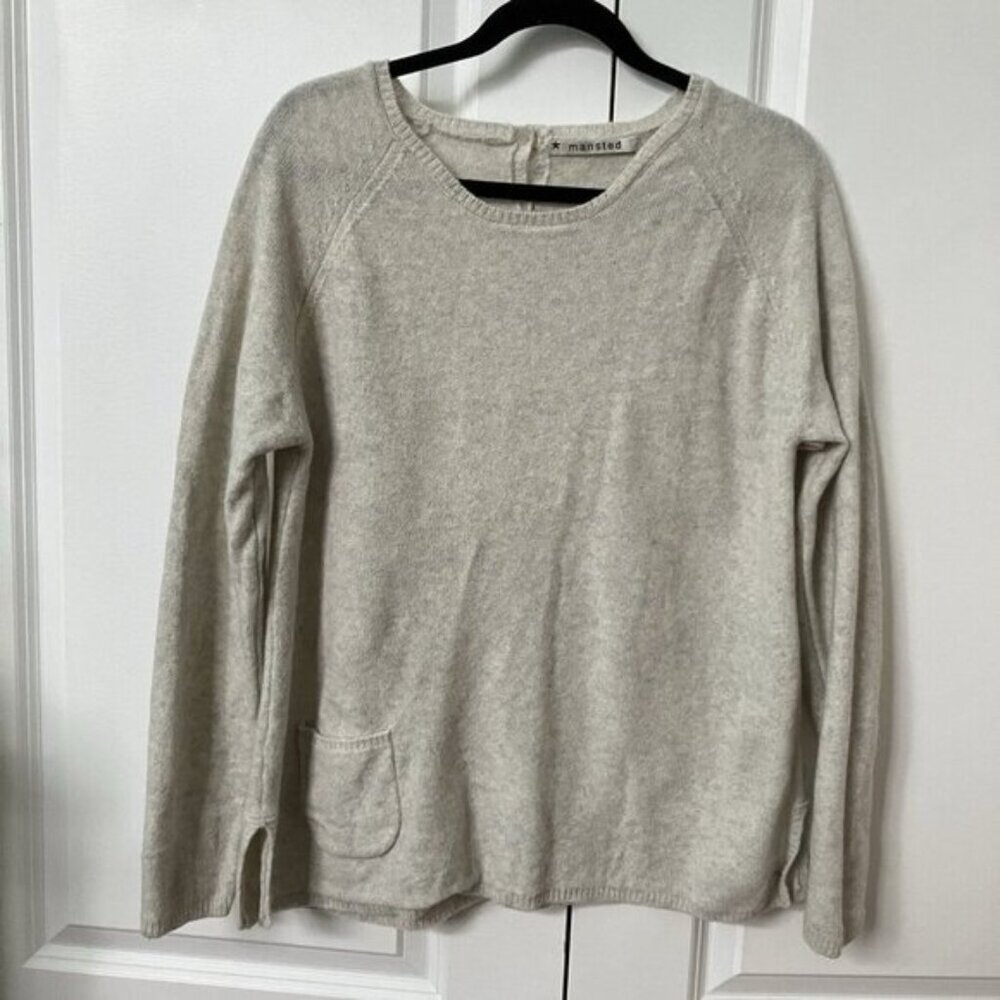 Mansted Sweaters Womens XL Gray Lambs Wool Knit Neutral Pullover Button Back